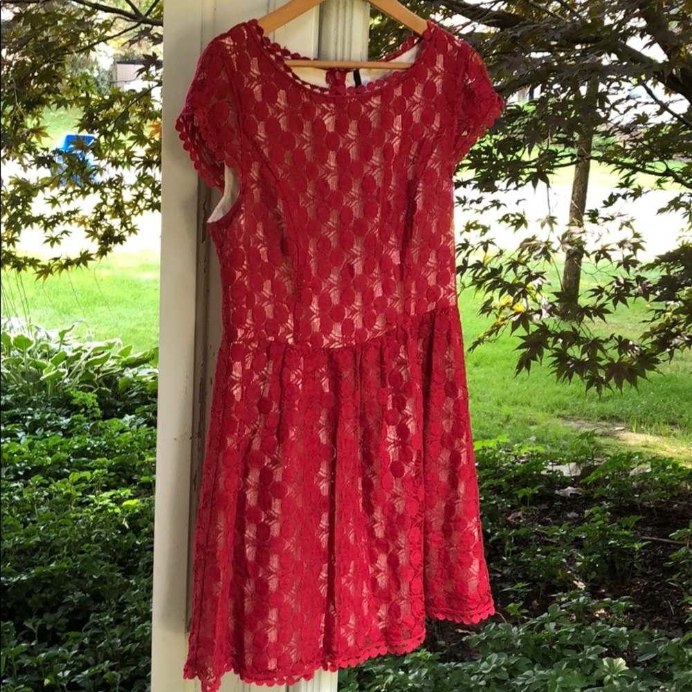 Kensie Deep Red Crochet Lace Dress -L